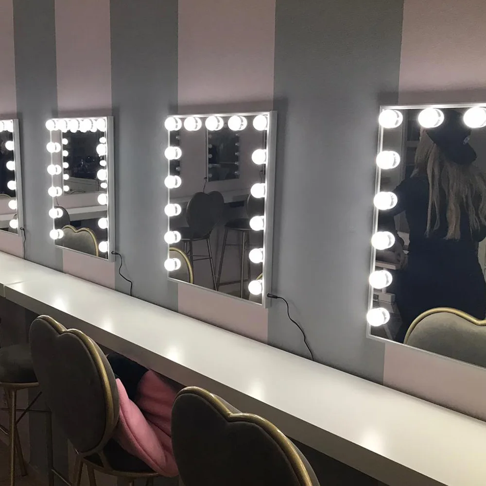 

BEAUTME MIRROR For Girls Vaniti wall mounted Mirror Light Up Vanity Hollywood Makeup Mirror with light bulbs, White mirror +silver mirror