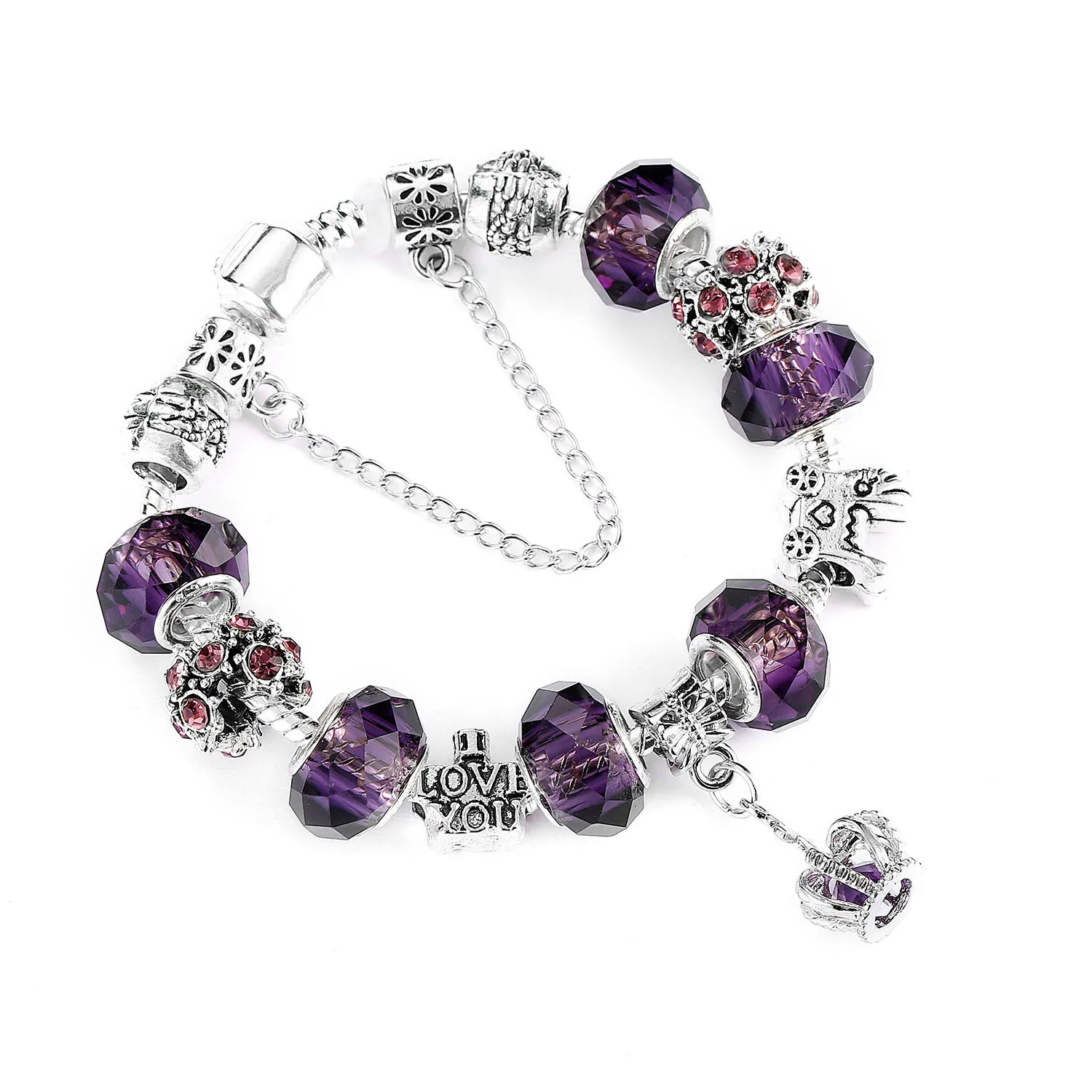 

Silver Color Charms Bracelets for Women DIY Crystal Beads Fine Bracelets Women Pulseira Jewelry, Colors