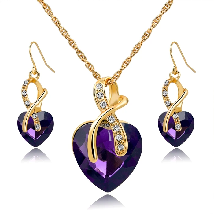 

Longway Fashion Crystal Heart Shape Crystal Wedding Jewelry Set For Women, As picture