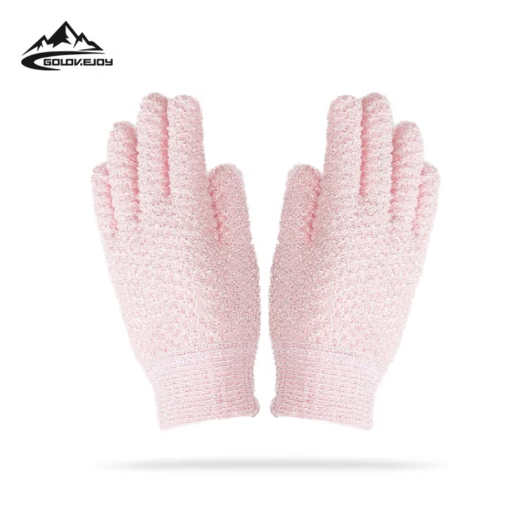 

GOLOVEJOY DZ116 New Fashion Manufacturers Custom Five Fingers Body Scrubber Nylon Shower Exfoliating Bathing Gloves, Sky blue, pink