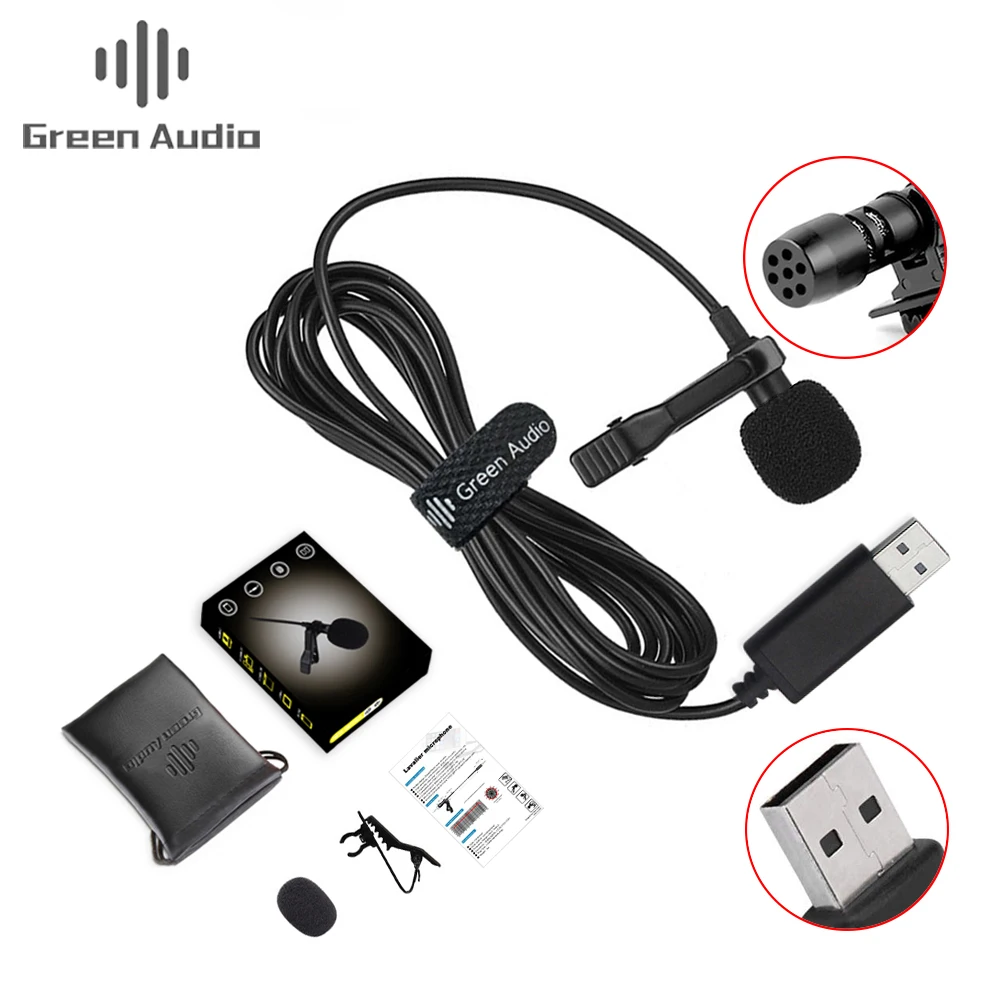 

Portable Mini Clip-on Omni-directional Stereo USB Lavalier Mic Microphone for PC Computer Camera Microphone Green Audio Wired, Black
