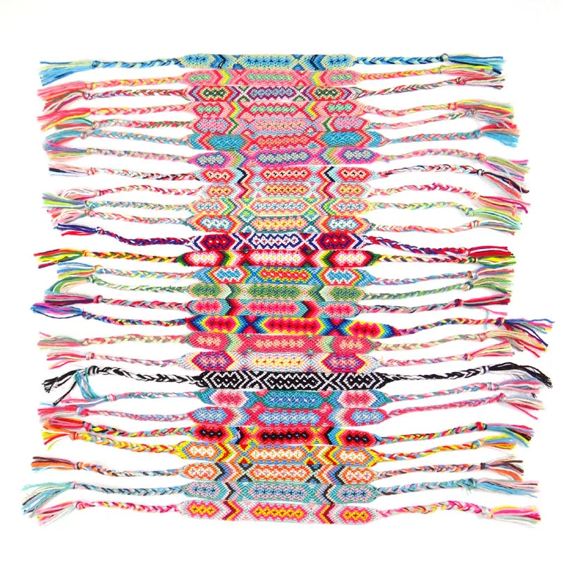 

Jewelry Rainbow Women Girl Hand Braided Rope Wire Bohemia Cheap Woven Handmade Cotton Fabric Nepal Friendship Bracelet, 37 mixed color