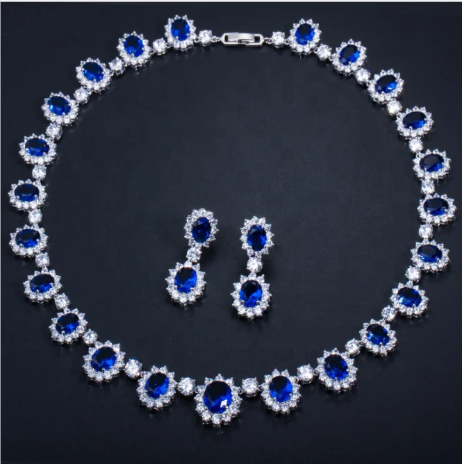 

personalized vintage blue zircon earrings necklace dubai jewelry set