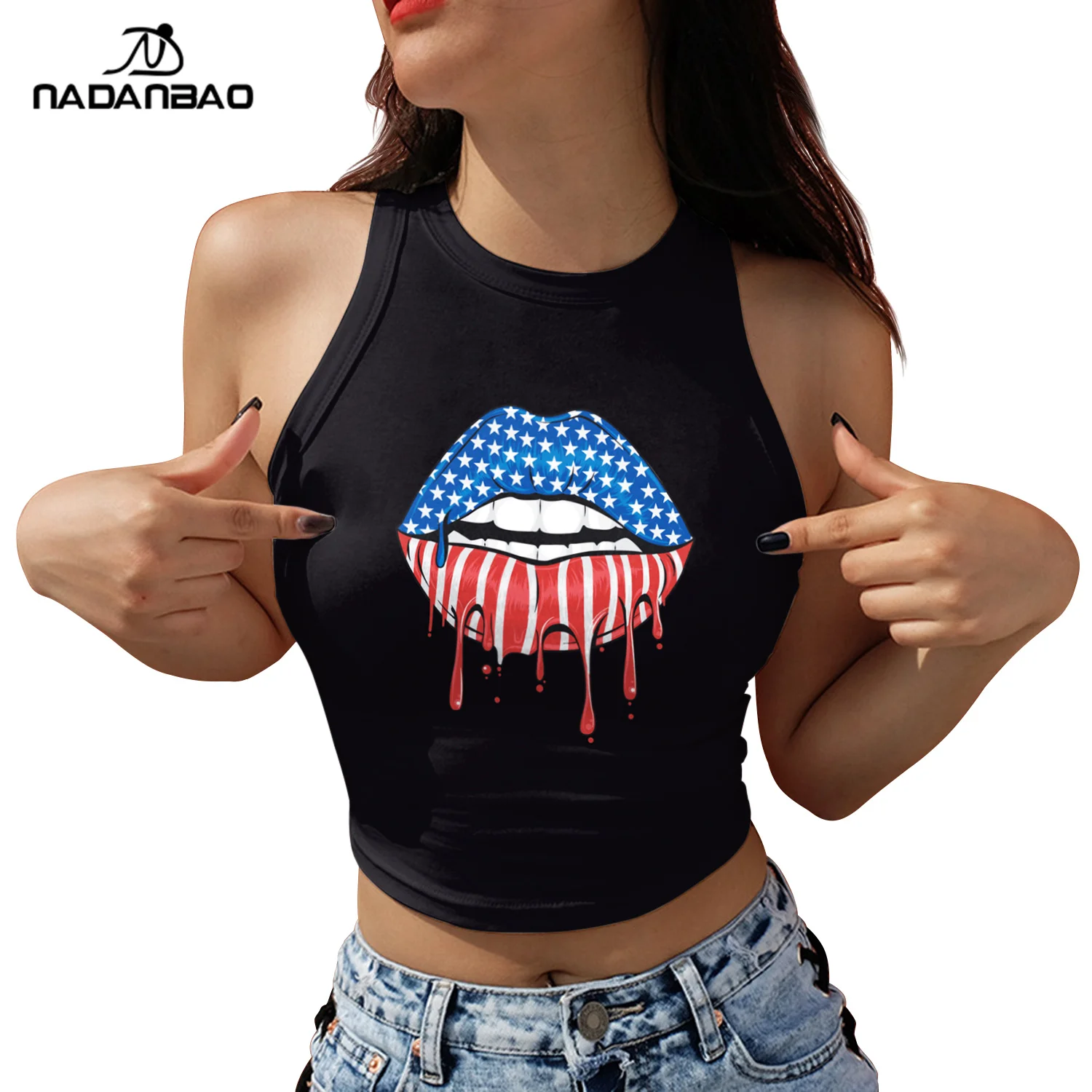 

NADANBAO Brand 3D printed fashion sleeveless tops girls women summer casual workout tank tops 2022 independence design