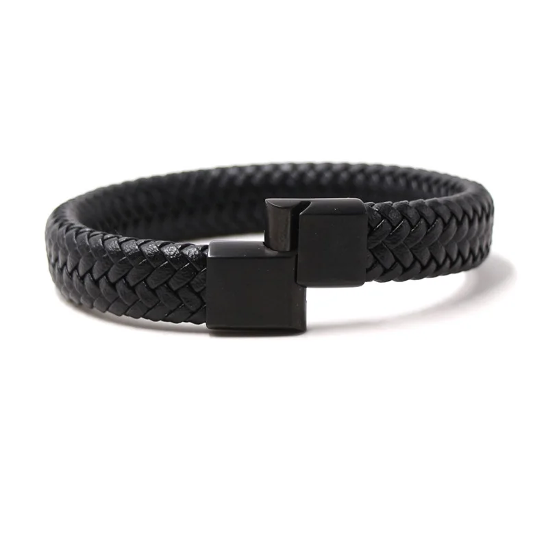 

High Quality Magnetic Clasps Hand Chain Men Gift Weave Bracelet Accessories Braided Wristband Custom Leather Bracelets, Black color