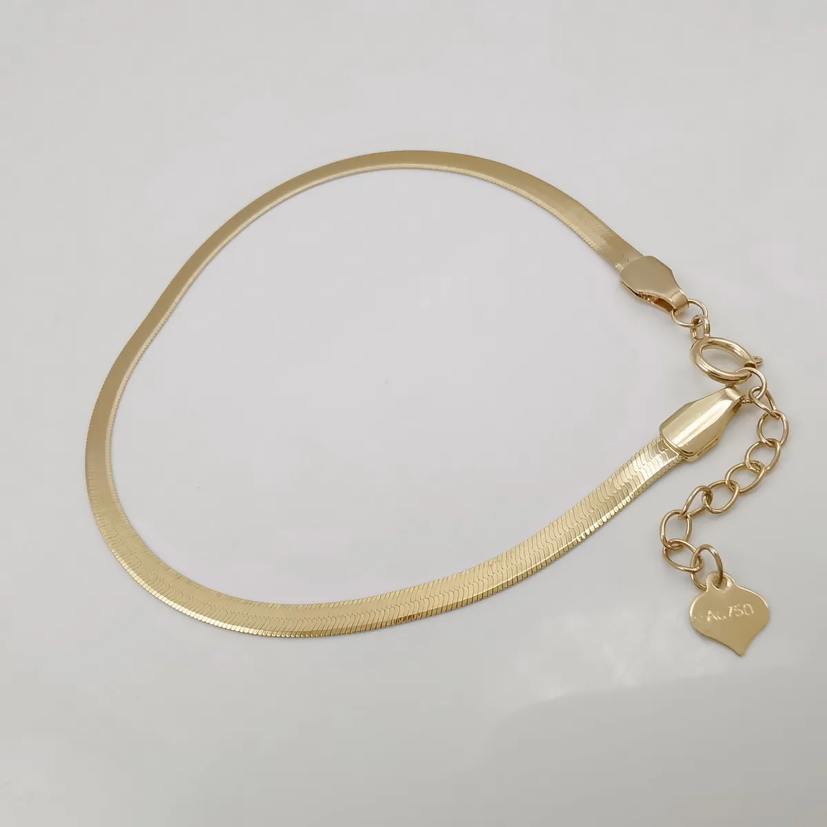 

Genuine real 18K AU750 gold wide flat shiny snake chain bracelet pure K18 gold bracelet for woman yellow gold jewelry