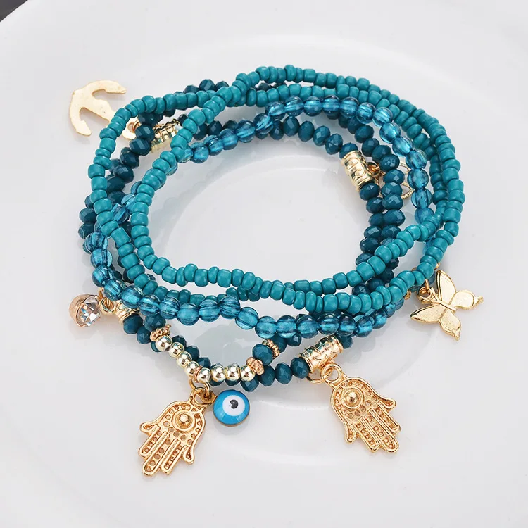 

Fashion Summer Cool Multi-Layer Bracelet Butterfly Bead Palm Buddha Heart Bracelet
