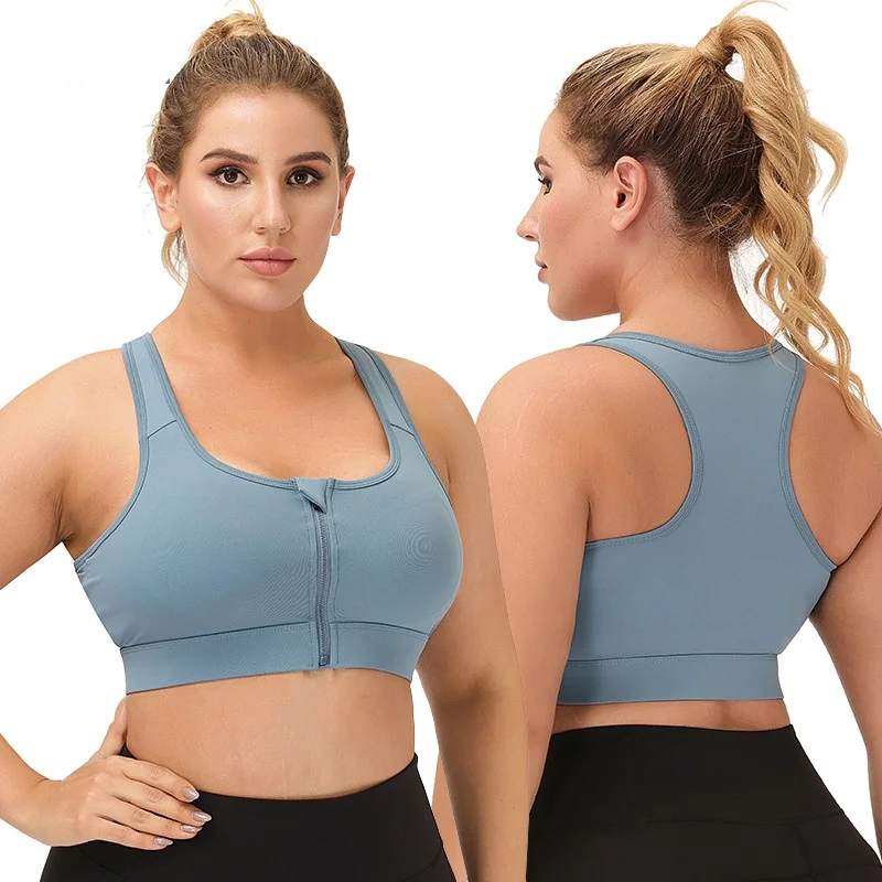

S-3XL Fitness Sports Bra for Women RACER Back Plus Size Yoga Bra with Fixed pads and front zip for gym workout