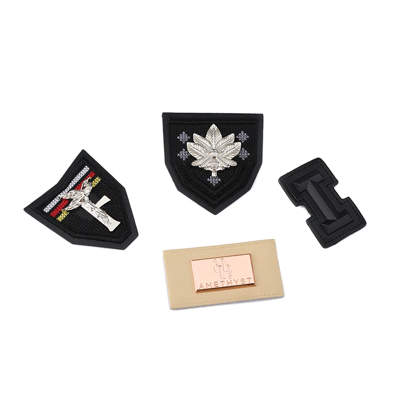 

High end custom garment patches maker embossed PU leather label metal logo, Custom color