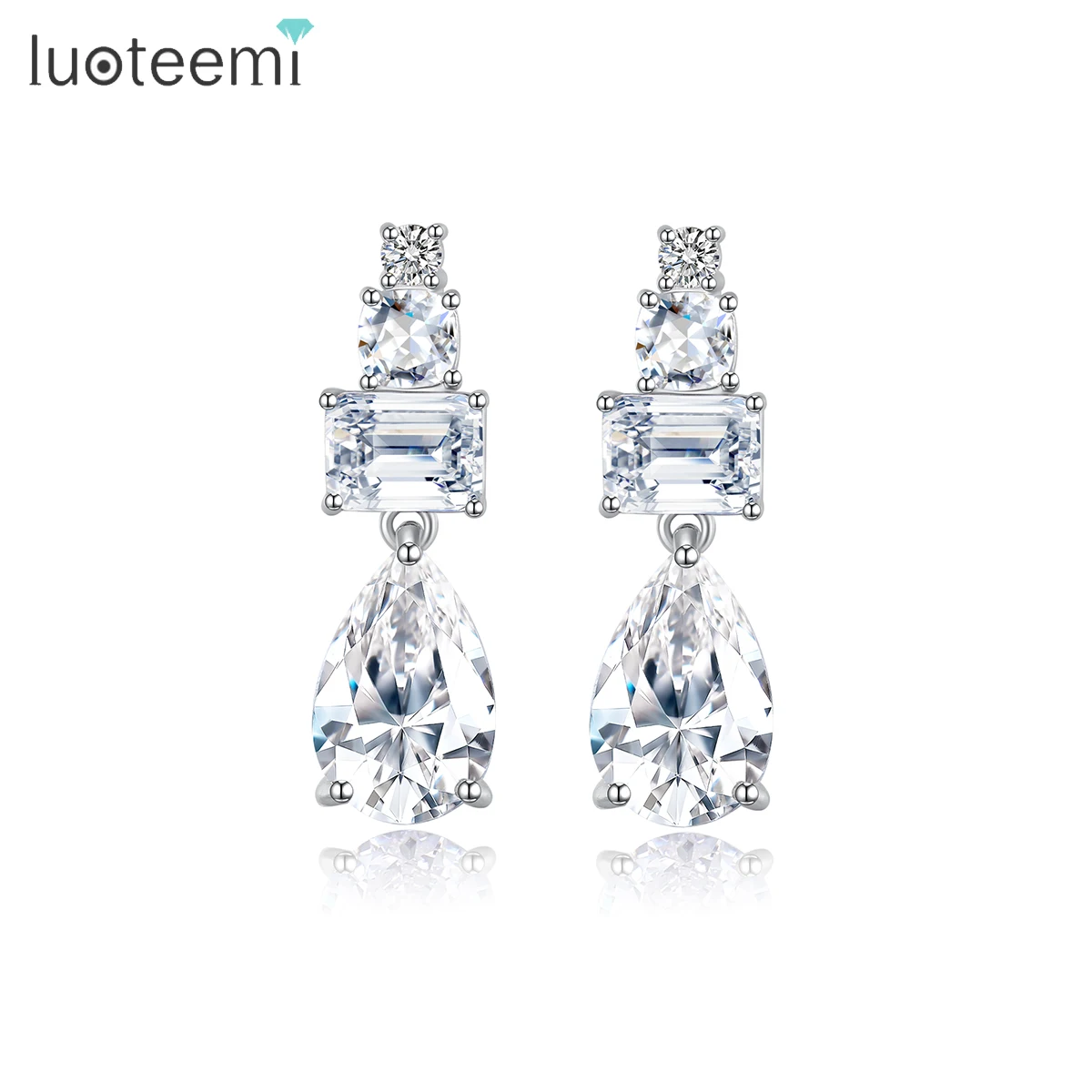 

LUOTEEMI Earing Woman Wedding Fashion Zircon Designer Big Elegant Large Jewelry Geometric Bridal Earrings