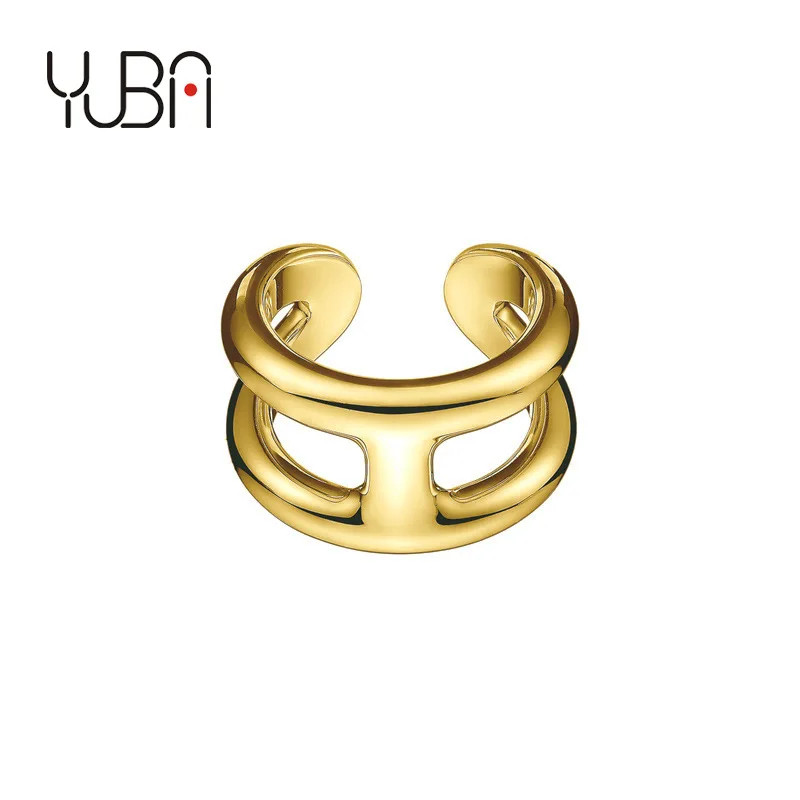 

Minimalism 18K Gold Plated Brass 2 Row Hollow Open Rings Geometric Double Layer Finger Ring