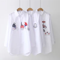 

Autumn new loose long embroidery pattern white shirt bottoming shirt elegant woman blouse