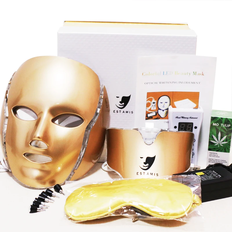 

Most popular LED Beauty Face Mask with led lights 7 color facial skin care mask, White, gold