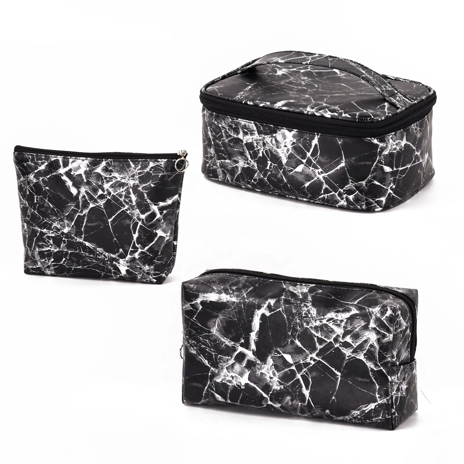 

Hot sale PU leather Marble pattern high-capacity cosmetic make up box packaging pouch bag