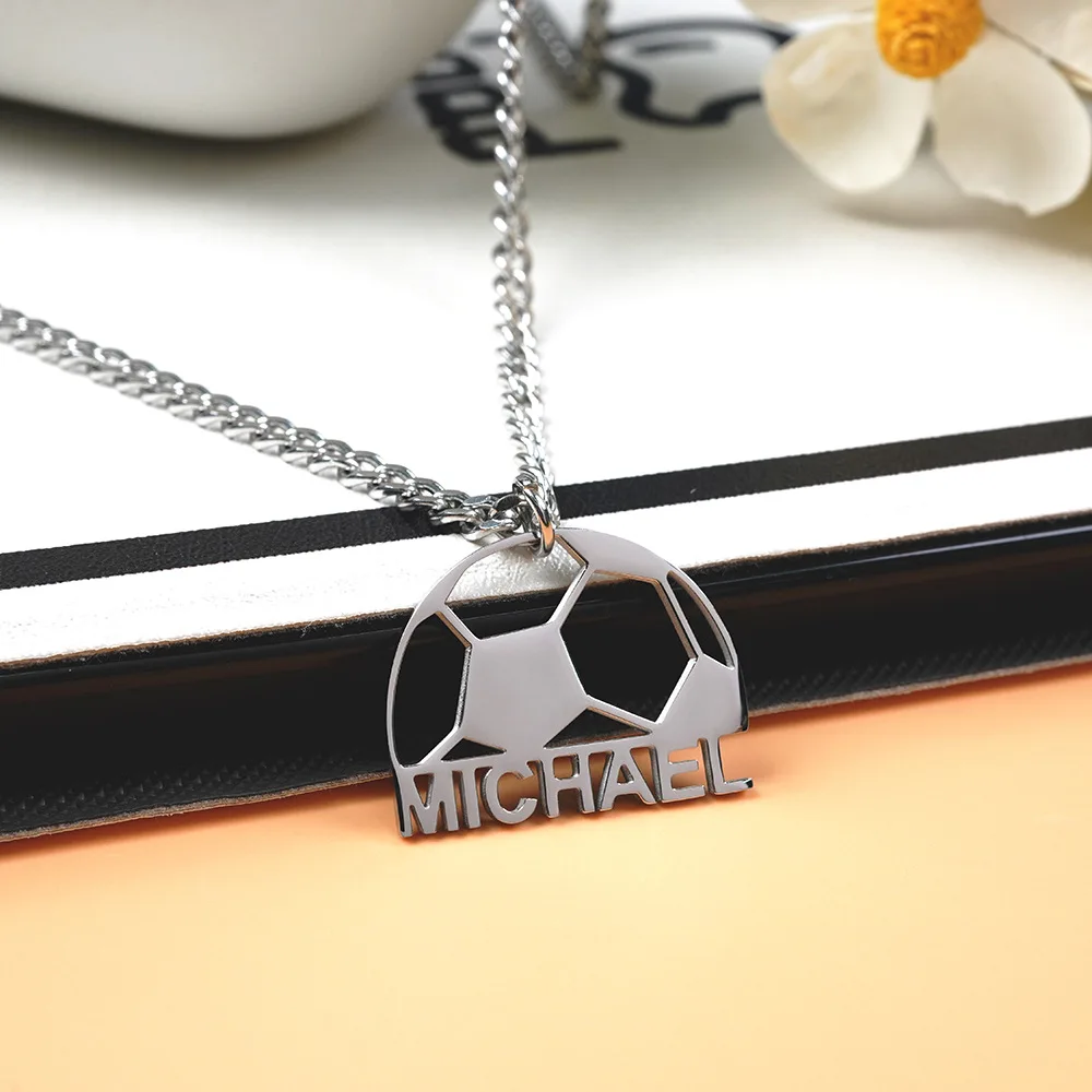 

Custom Name Football Soccer Ball Necklace Set Stainless Steel Pendant For Sports Lover Gym Best Filled Friends Jewelry