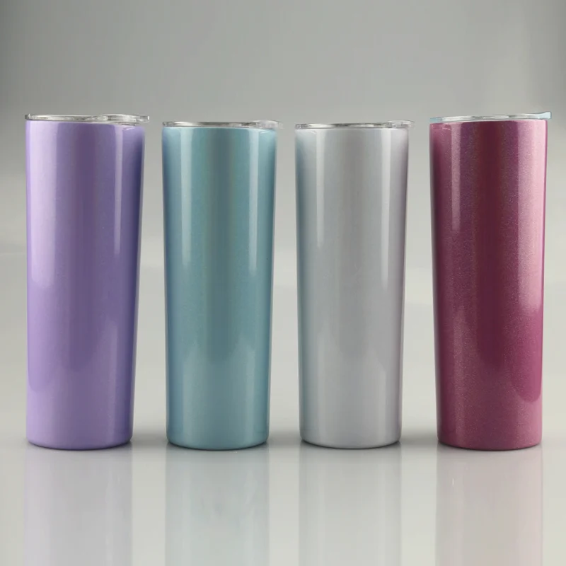 

wholesale sublimation blanks stainless steel tumbler 20oz sublimation glitter straight skinny tumbler with lid and straw, Customized colors acceptable