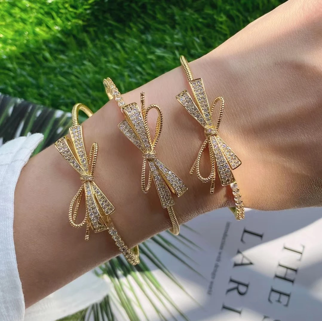 

elegant cuff bow open cuff Women's Bracelets Bangles Jewelry Type and Zirconia