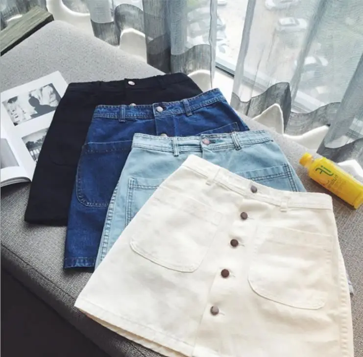 

Latest Arrival Korean Style Women High-waisted Denim Skirt Half-length Skirt Women A-skirt Women Dress, White, black, light blue, dark blue