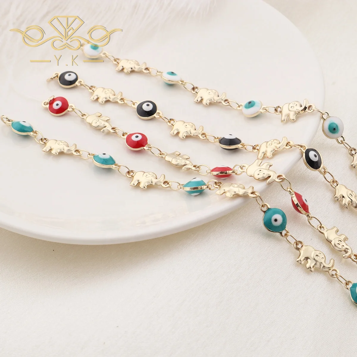 

2021 Latest Design Multi Color Blue Red Evil Eyes Charm Bracelet Gold Chain Elehpant Eyes Bracelet For Party