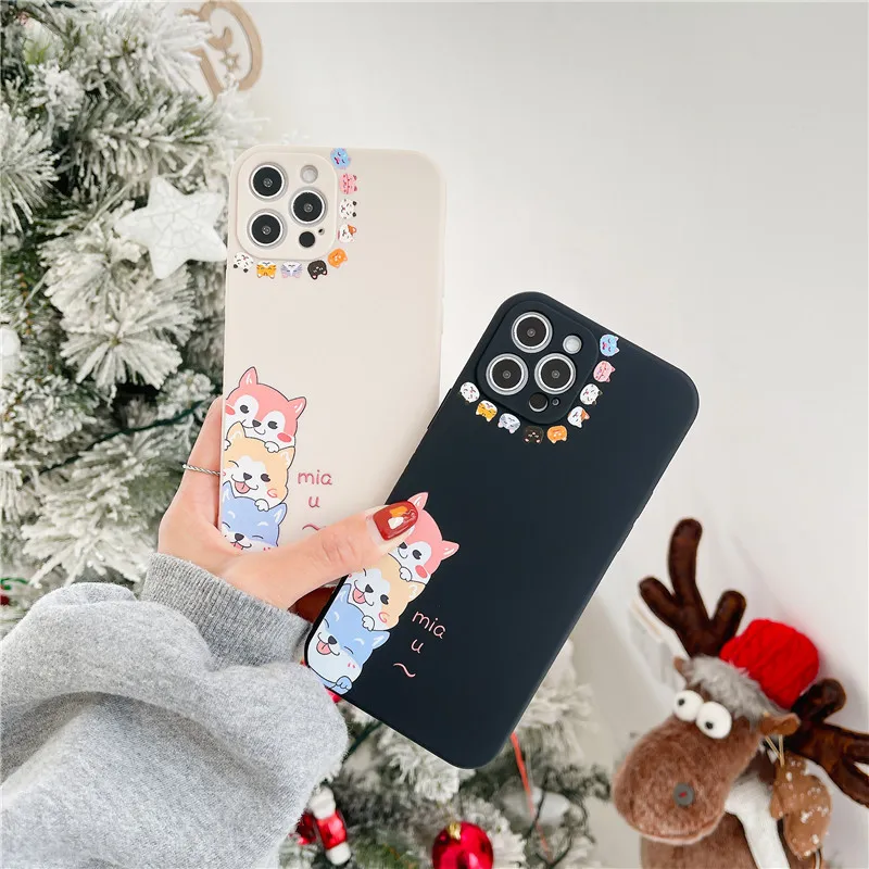 

Case For Iphone 12 Border Print Cartoon Cute Dog 12mini X Xs Phone Cover Xr 11 Pro Max 7 8 Plus SE Soft Women