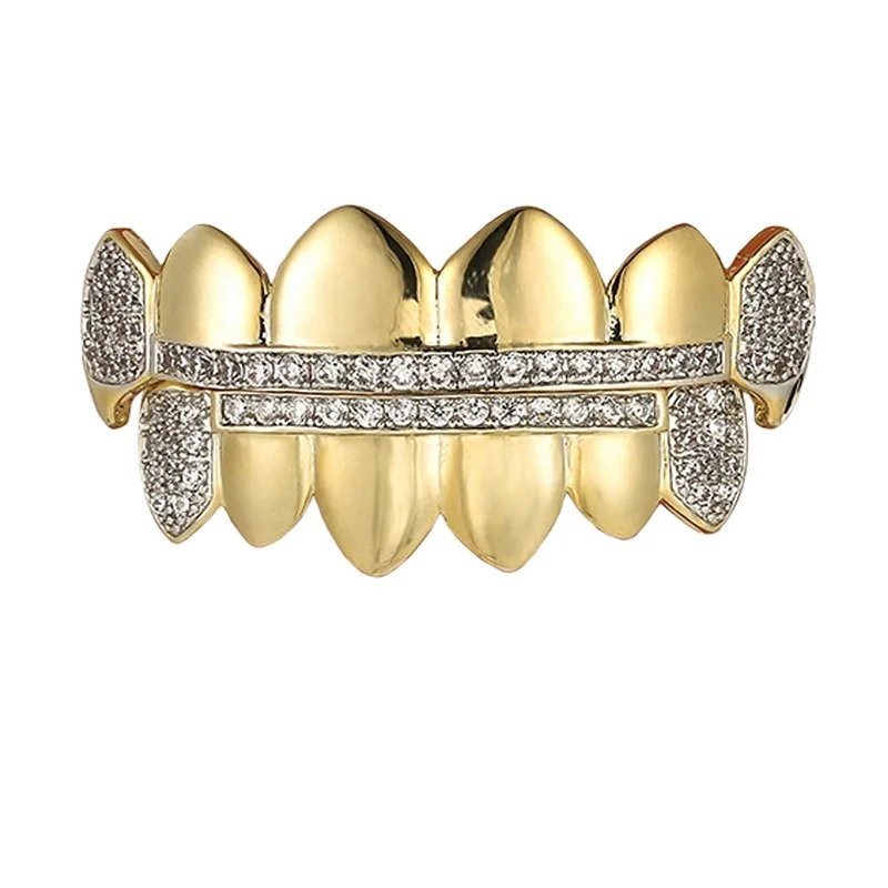 

Newest 18 K Gold Plating Micro Inlay Zircon Fangs Hip-hop Gold Set, Picture