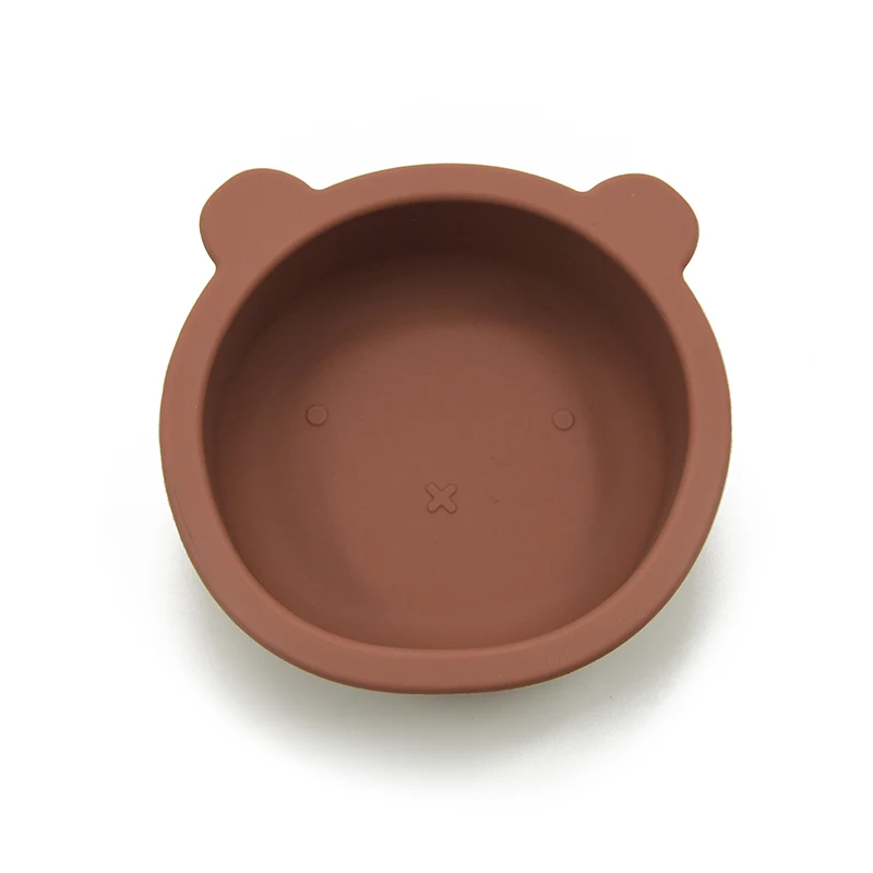 

Non Spill Cartoon Animal Bear Toddler Feeding Bowl Silicone Baby Dinner Suction Bowl with Spoon, Blue, pink, light green, customized