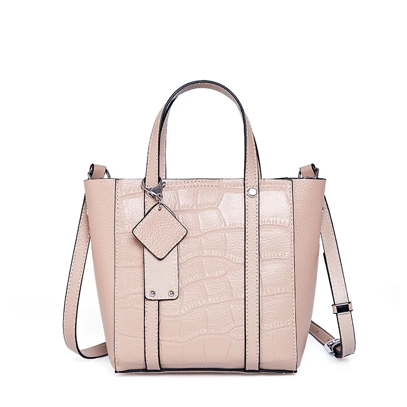 

2021 wholesale fashion genuine leather tote bags pure color luxury handbags for women