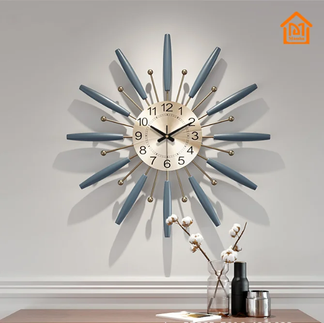 

Nordic style blue and gold large clocks time wall decor, Gold-blue