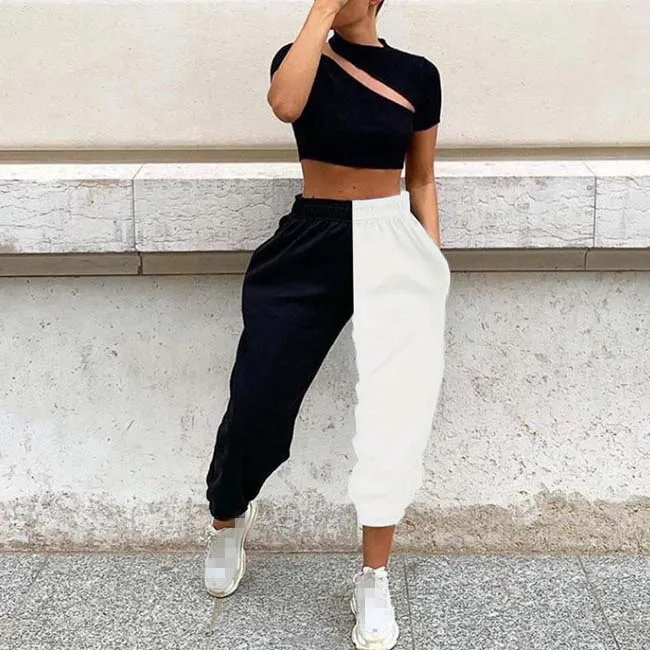 

FS0587D Fashion Women casual contrast color pants