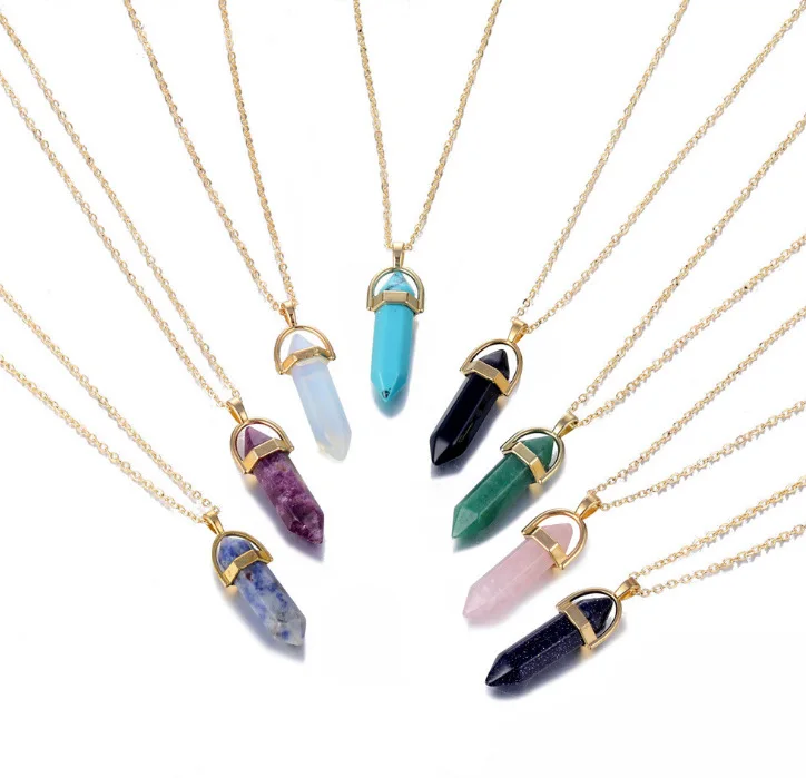 

Multi Color Full Wire Wrap Natural Stone quartz crystal healing necklace Lovers Gift Brincos Charms women jewelry accessories, 10 colors
