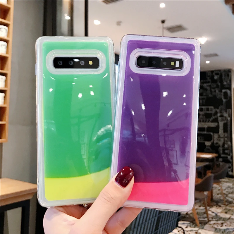 

Tpu Fluorescente Neon Fluorescent Solid liquid sand Luminous Phone Cases for Samsung galaxy s20 s10 note10