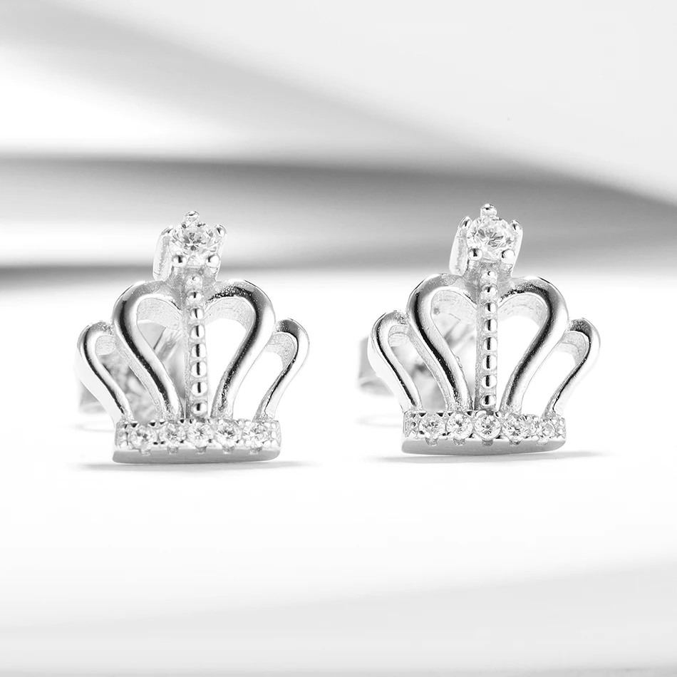 

New Arrivals 100% 925 Sterling Silver Earrings Crystal Crown Stud Earrings For Women And Girl Jewelry Gift