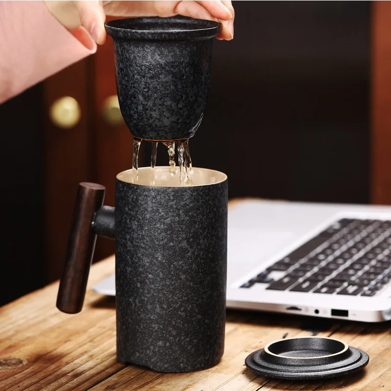 

Creative Ceramic Mug Office Tea Separation Tea Brewing Cup Retro Style Tea Set Cup Custom Gift, 5colours