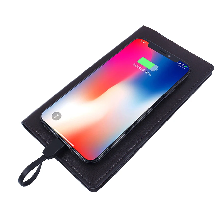 

Top seller multifunction PU Leather Wallet Portable Wireless Charger Power Bank Business Card Wallet for Men