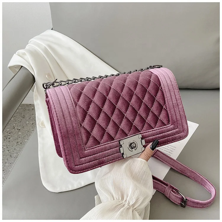 

Paihe New Style Retro Luxury Golden Velvet Crossbody Bag Diamond Lattice Chain Shoulder Bag For Women, 8 colors