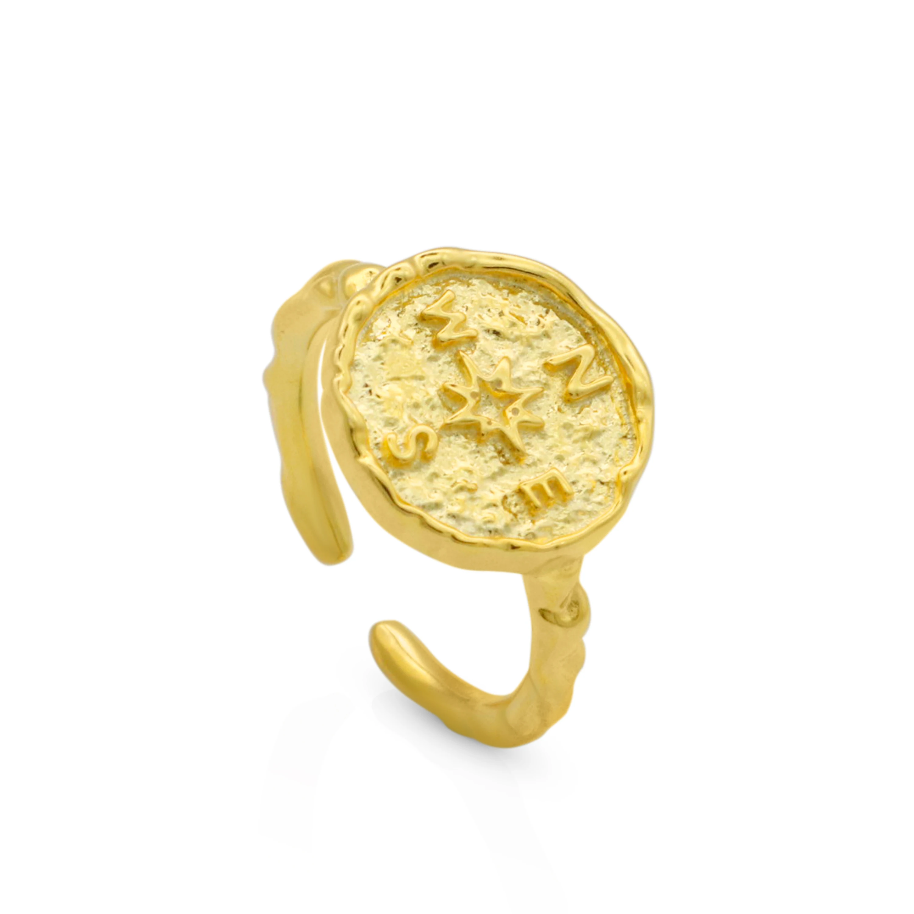 

Chris April Fine jewelry 925 sterling silver gold plated compass hammered texture circle signet ring