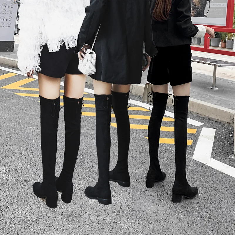 

New Arrivals 2021 Fashion Sexy Adult Suede Chunky Heeled Tall Women's Knee Long Boot