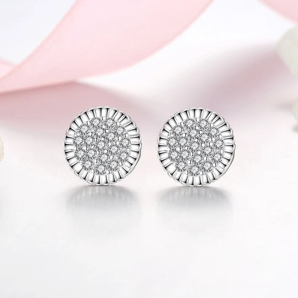 

Woman's Wholesale Clear Cubic Zircon Circular Stud Earrings Woman Wedding Earrings 925 Sterling Siver Earrings Jewelry