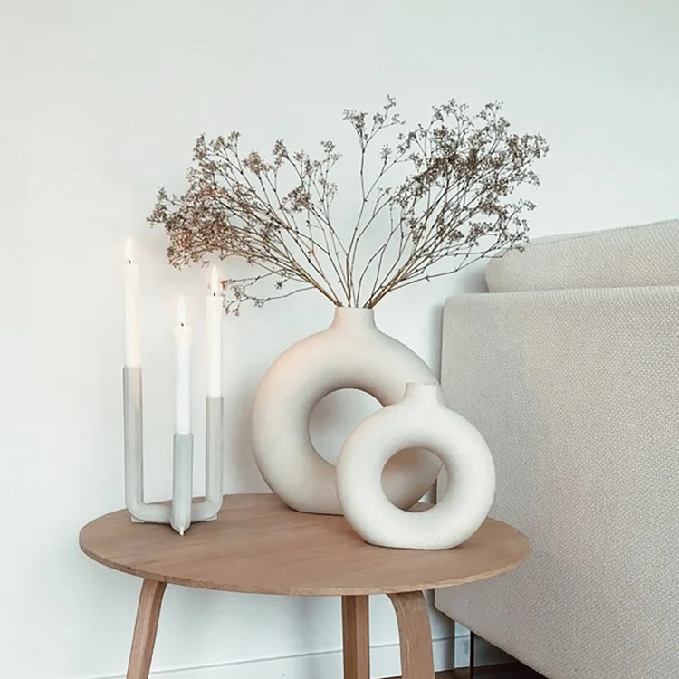 

Home Trendy Nordic Minimalist Ceramic Vase Dry Flower White Ceramic Circle Vase For Home Decor