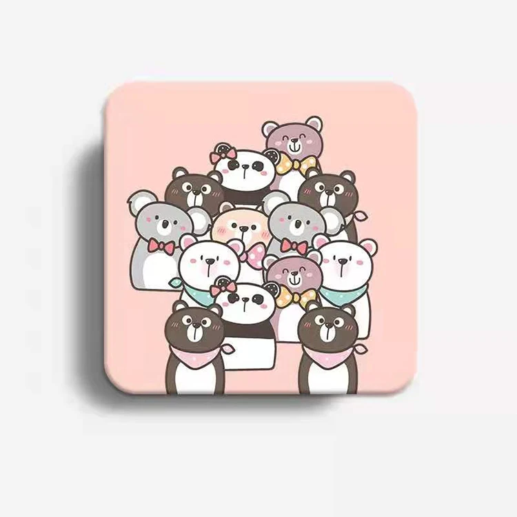 

Absorbent Coasters For Drinks With Pink Bear Family Design Set Of 6 Ceramic Coasters With Holder, Cmyk