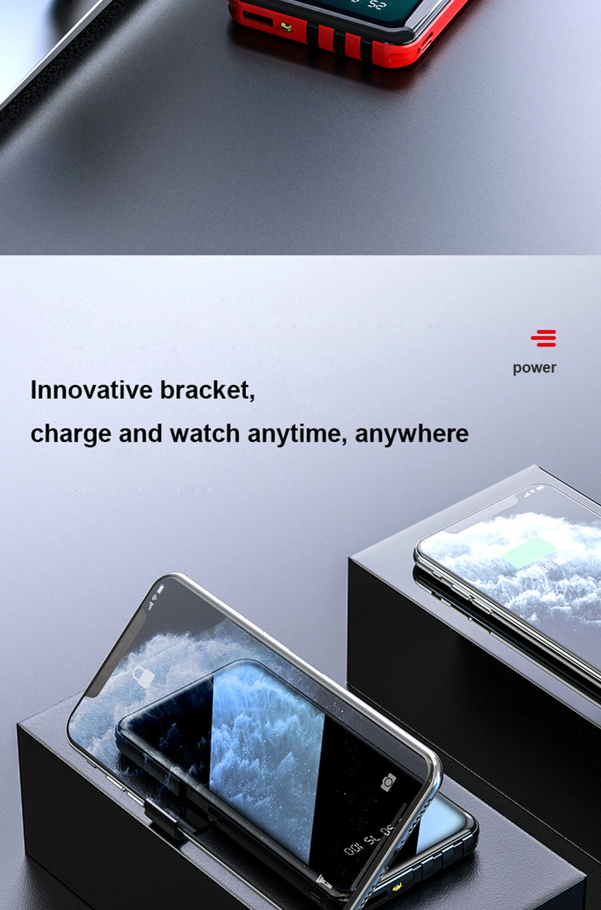 New Custom Full Mirror Screen Power Bank 10000mah LED Display, Fast Charging Power Banks, Sharing Type c powerbank with cable - ANKUX.COM
