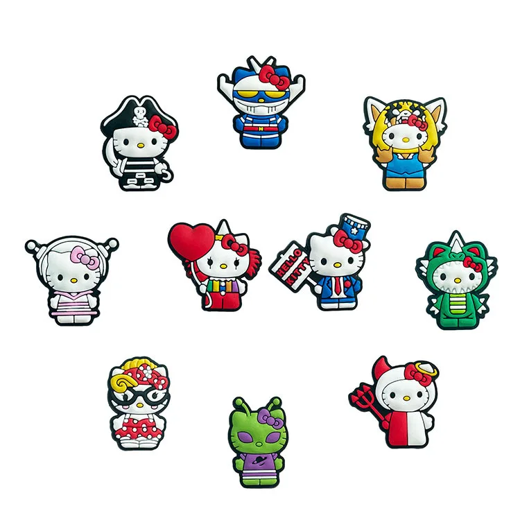 

Hot Sale HelloKitty Cartoon Sandals Charms Clog Decoration croc Charms for sandals and bracelets Gifts for kids, As picture