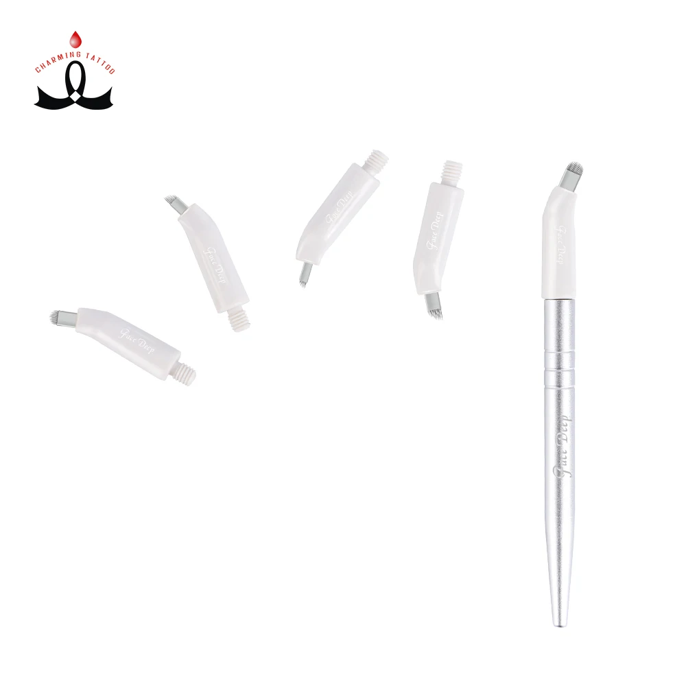 

Face Deep Disposable Microblading All-in-one Hard Blade With Light Silver Manual Pen 10PCS/BOX, White