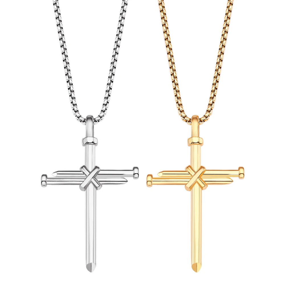 

dainty gold plated fashion simple pendant cross necklace jewelry faith stainless steel personalized nail cross necklace