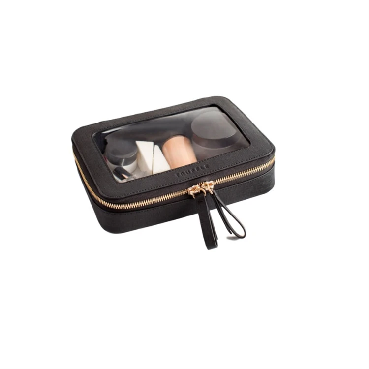 

Pvc Clear Makeup Bag Pink Leather Cosmetic Bag, Pink black