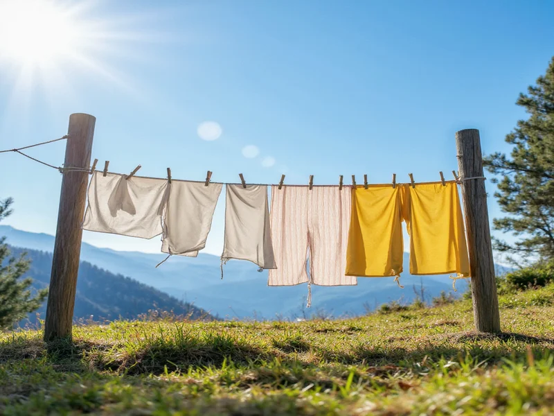 Clothes drying on line with natural sunlight