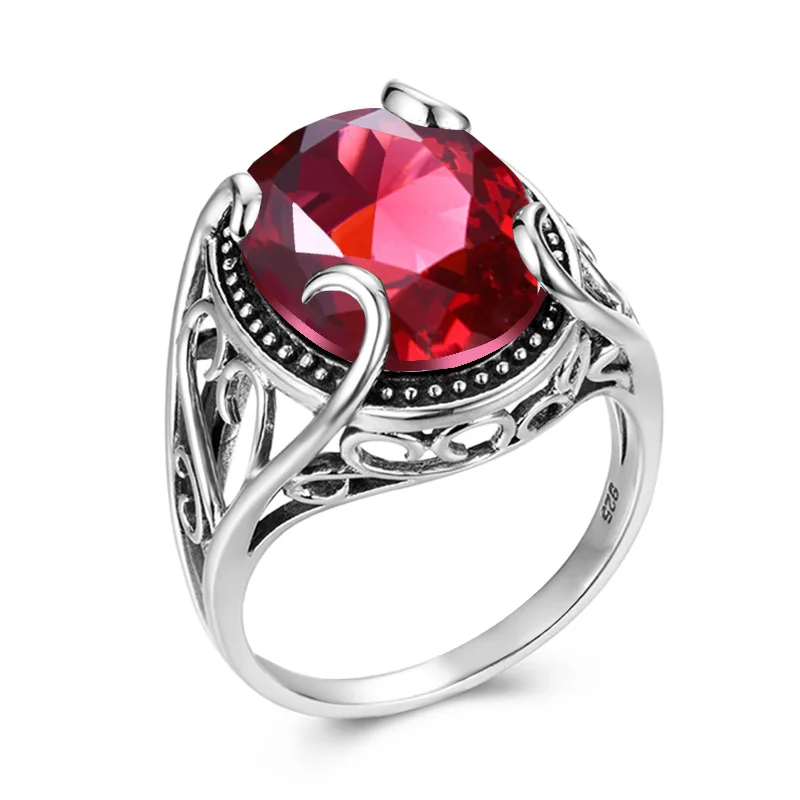 

Art Nouveau Natural Filigree Silver Ring 925 Women Vintage Ladies Jewelry Gifts Ruby Red Gemstone Rings