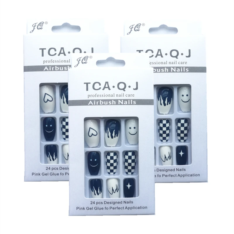 

24pcs False Nails Art Nail Tips Press On False With Designs Set Full Cover Artificial Short Packaging Kiss Display Clear Tips, Same as pictures