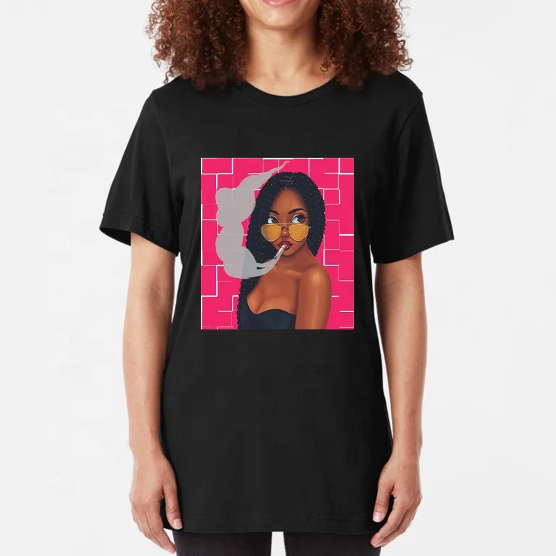 

T Shirt Design Women T Shirts Casual Tee Shirt Black Girl Print T-Shirt Clothes Top, Picture