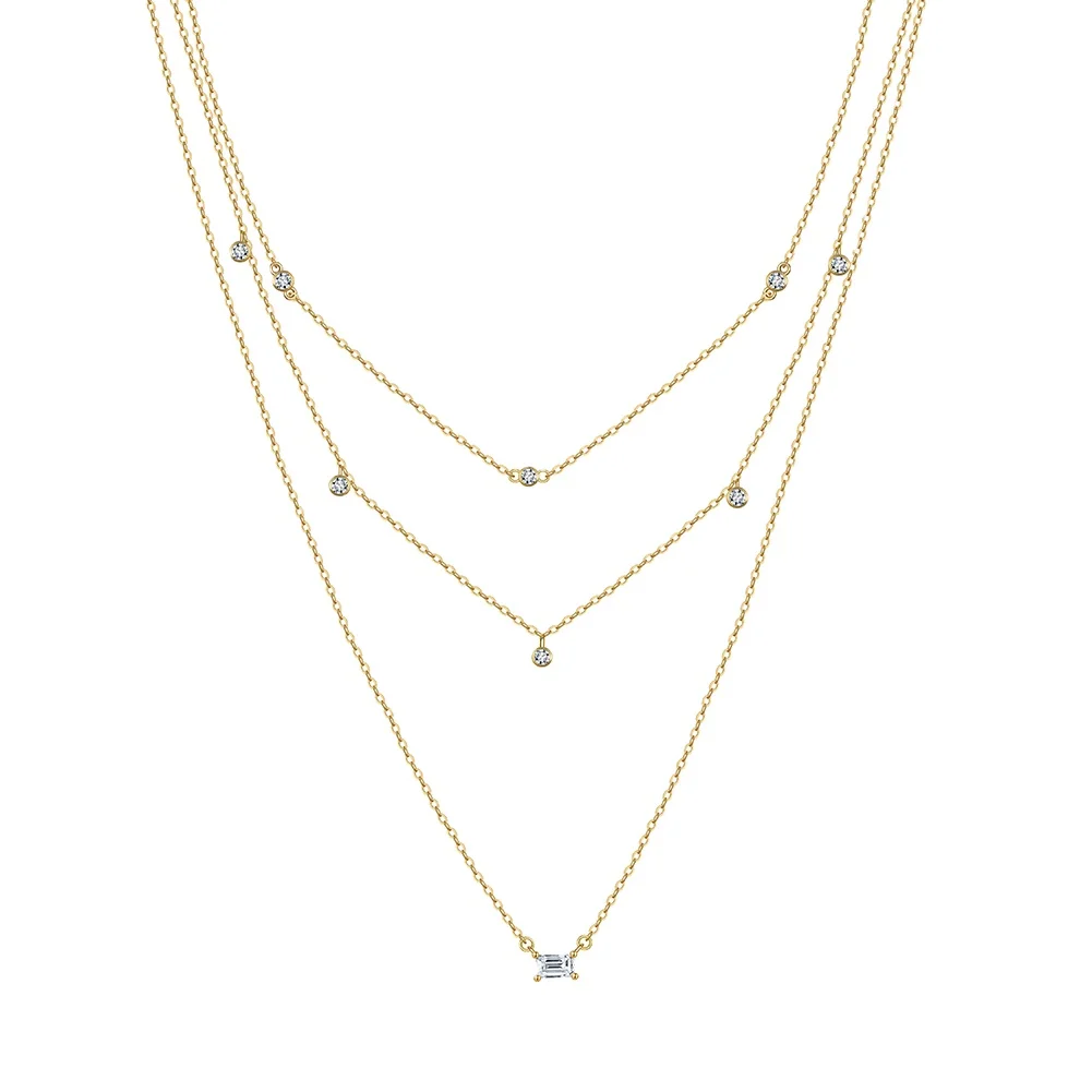2024 Ins Fashion High Quality 3 Layer Necklace Jewelry 925  Sterling Silver Round square Small Zircon Pendant Necklace for Women